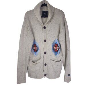Obey Aztec Shawl Collar Cardigan Sweater XL Wool Blend Tribal Southwestern Dad